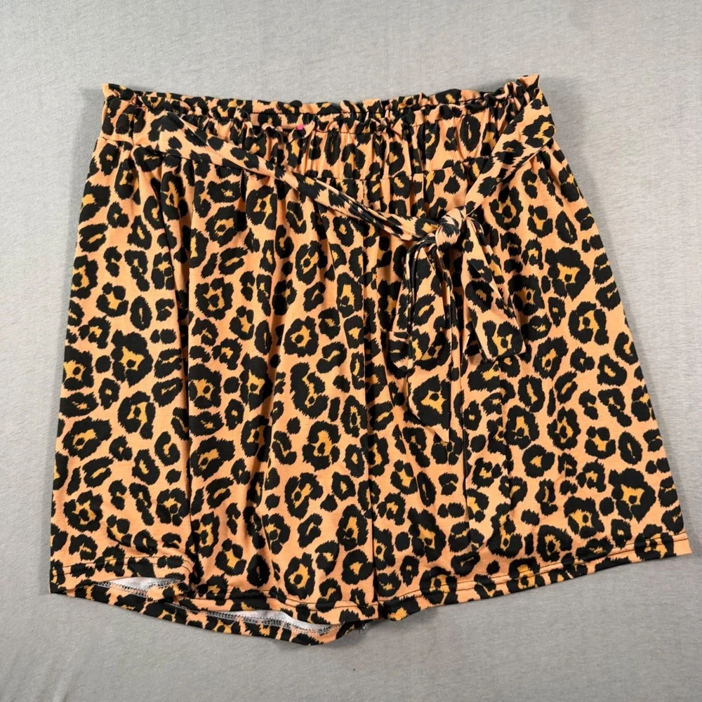 Simply Southern Leopard Print Shorts Womens L XL Brown Black Elastic Tie Waist